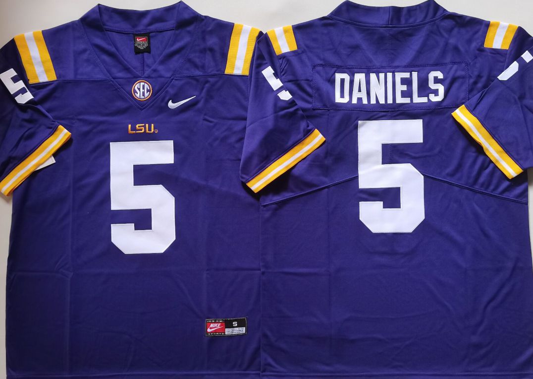 Men LSU Tigers #5 Daniels Purple Nike 2025 NCAA Jersey->ncaa teams->NCAA Jersey